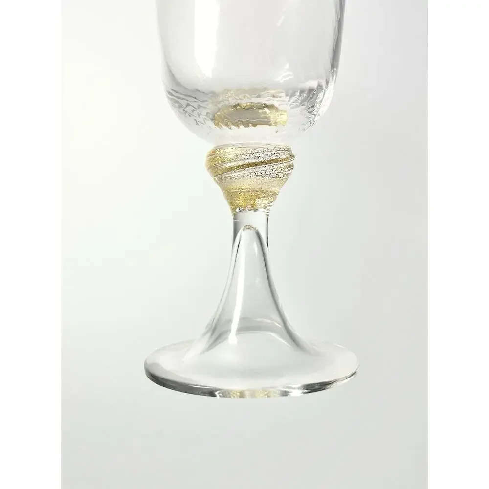 Murano Torcée 4 Wine Glasses 6” 6oz Swirl Optic Hand Blown 24k Gold Flakes Italy
